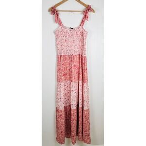 City Triangles Sz XL Coral Pink Floral Tiered Sundress Maxi Dress Sleeveless